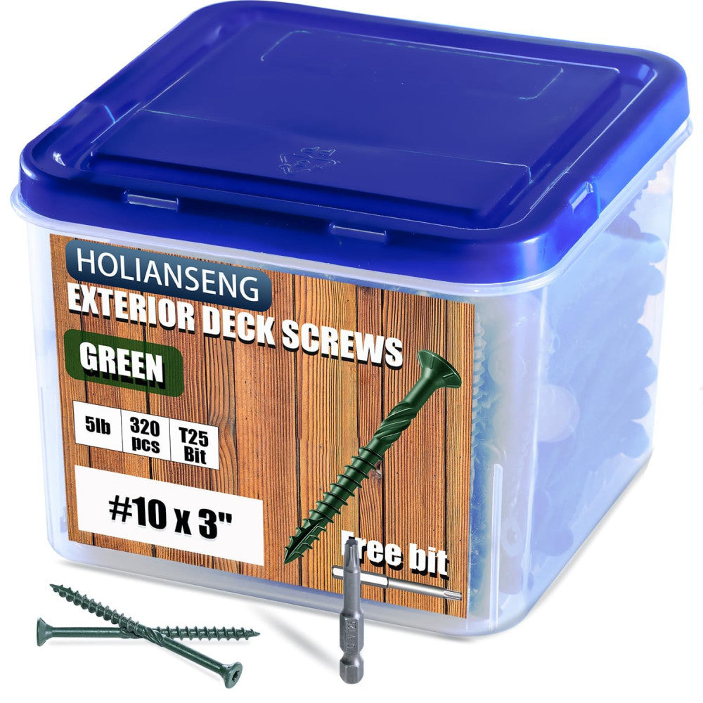 Deck Screws 3 Inch, #10 x 3, 5lb, Rust Resistant, Green Epoxy Coated, Outdoor...
