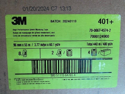 (8 ROLLS) 3M High Performance Green Masking Tape 401+, 96 mm x 55 m 6.7 mil