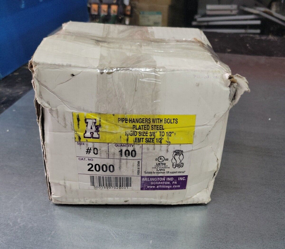 Box of 100 - Arlington Industries 2000 #0 Trade Size, Plated steel with 1/4 bolt