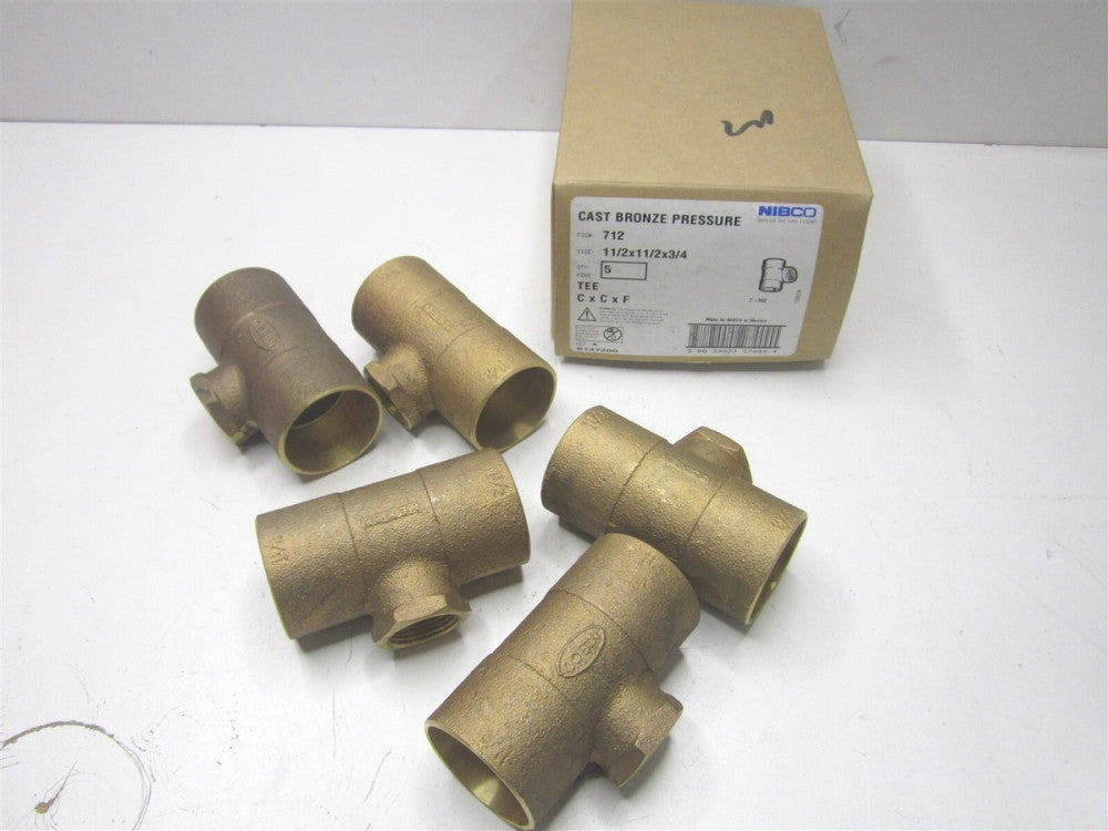 Nibco (B147200) 1-1/2" x 1-1/2" x 3/4" C x C x F Cast Copper Pipe Tee - Qty 5
