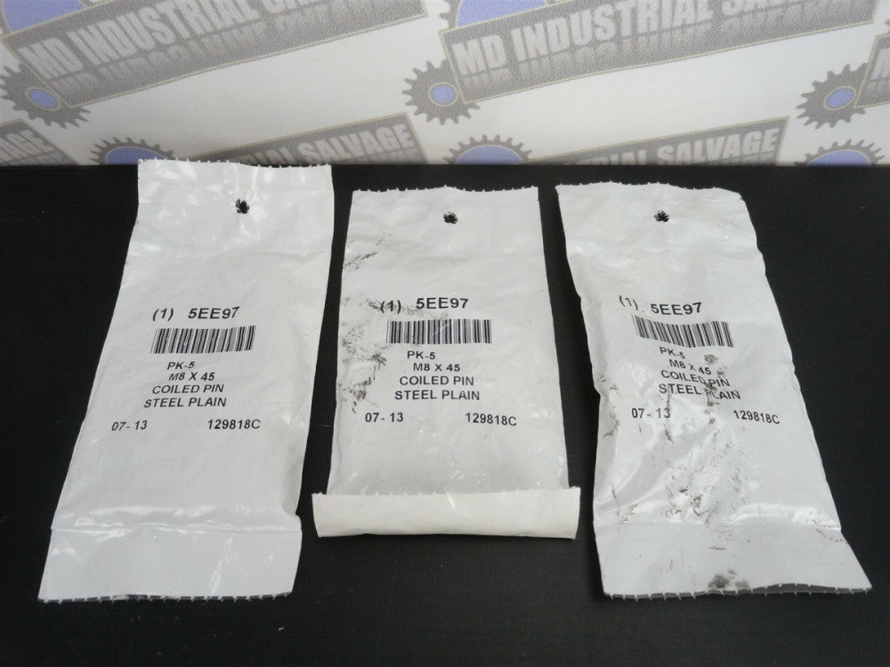Lot of 15 - ZORO - 5EE97 8MM x 45MM Coiled Pin, Steel Plain, 3 PACKS OF 5 (NEW)