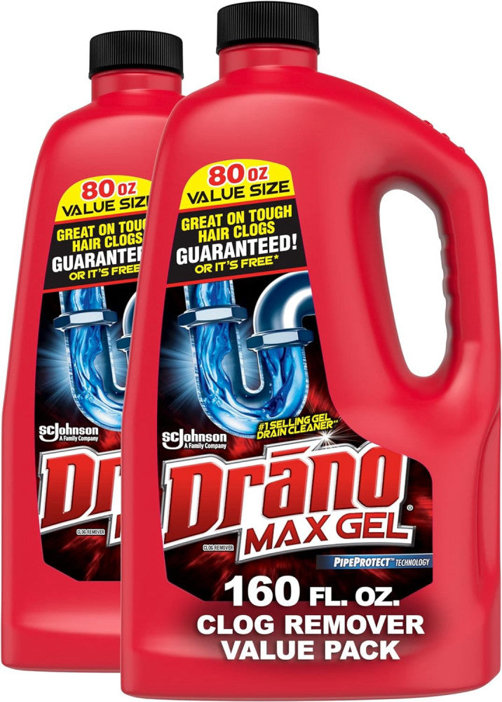 Drano Max Gel Drain Clog Remover and Cleaner for Shower 80 Fl Oz (Pack of 2) 