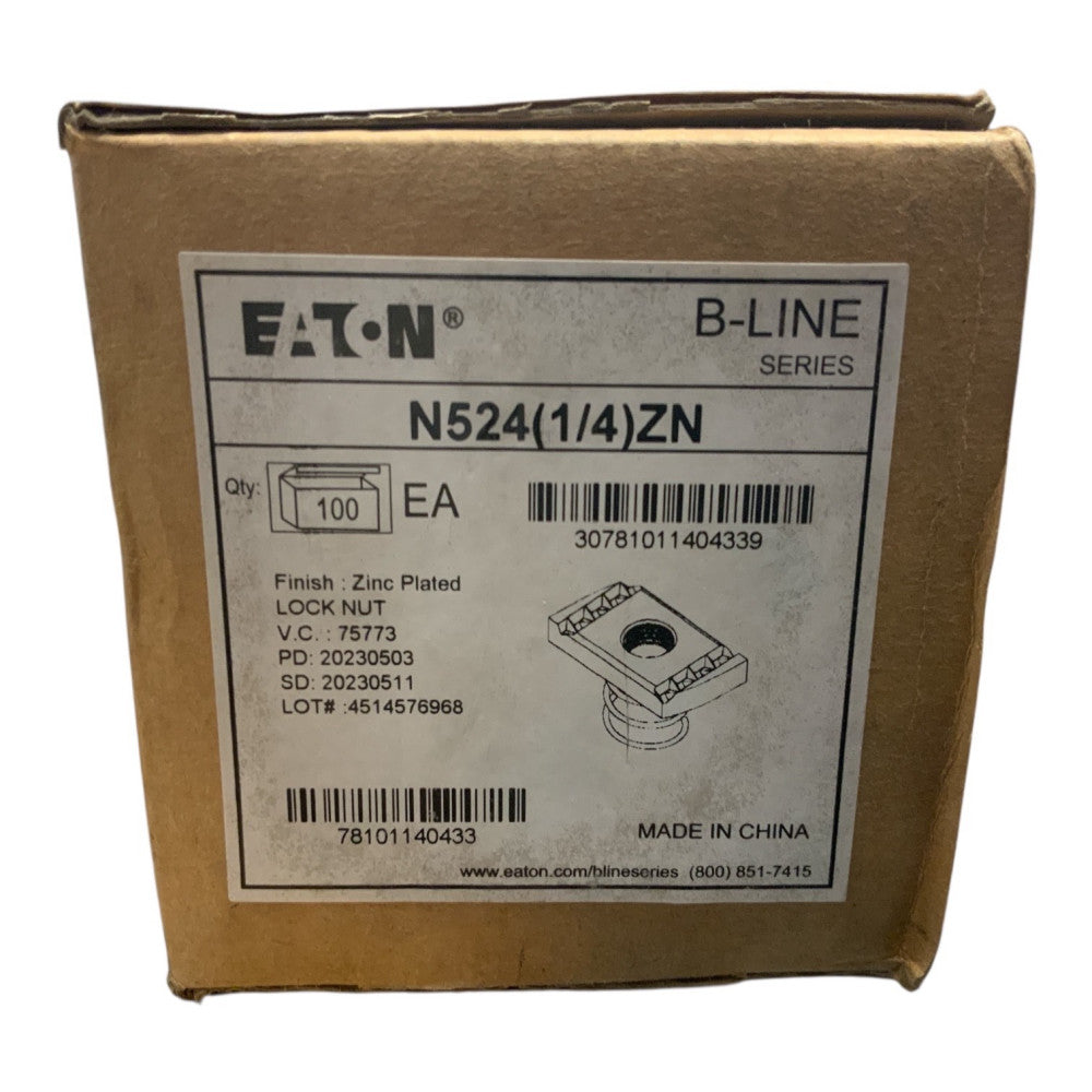 EATON B-LINE SERIES N524(1/4)ZN SPRING LOCK NUT - BOX OF 100 PIECES