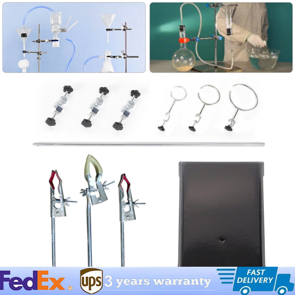 24" Laboratory Stand Set Burette Stand Condenser Clamp Kit Chemistry Lab w/ Ring