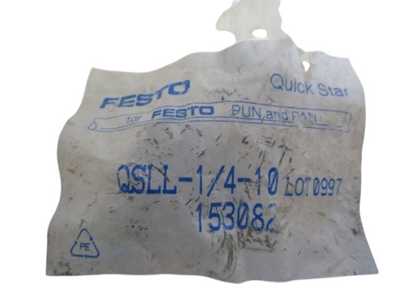 LOT OF 6 FESTO PUSH-IN L-FITTING QSLL-1/4-10 NSNP IN BAG