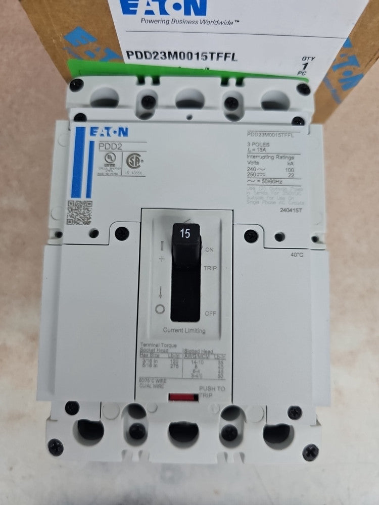 1) New Eaton PDD23M0015TFFL 15 Amp 240V 3 Pole Power Defense Circuit Breaker