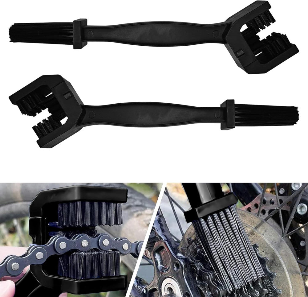 2PCS Motorcycle Chain Brush Cleaning Kit, Double-Ended Gear Dirt Black 