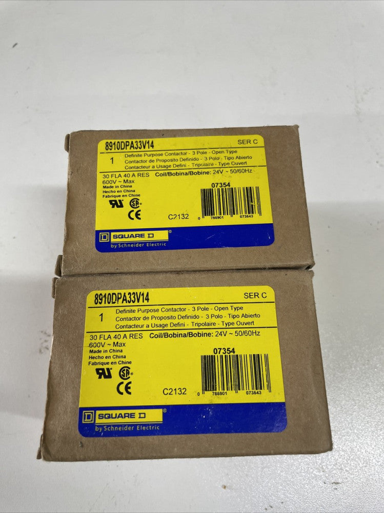1- Brand New SQUARE D 8910DPA33V14 CONTACTOR 3 POLE 24V COIL 30 FLA 40A RES 600V