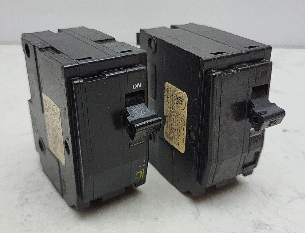 2 Pack Square D QO220 20A 120/240V 2-Pole Circuit Breaker 10kA *USED