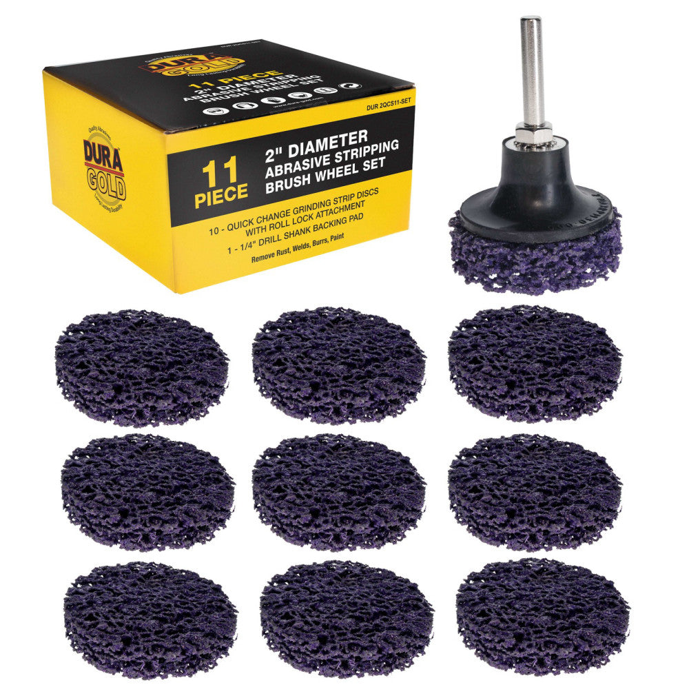 Dura-Gold 11 pc 2" Diameter Abrasive Stripping Brush Wheel Set with Backing Pad