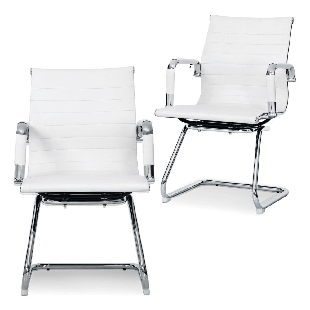 Desk Chairs No Wheels Set of 2, PU Leather Office Guest Chairs with Sled Base...