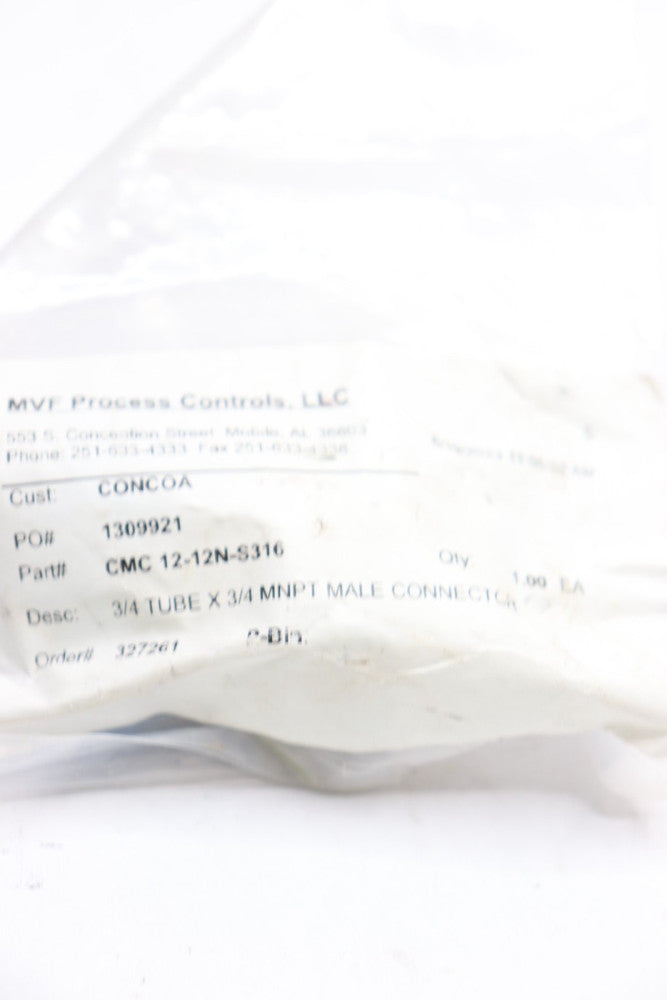 MVF Male Connector 3/4" Tube x 3/4" MNPT CMC 12-12N-S316