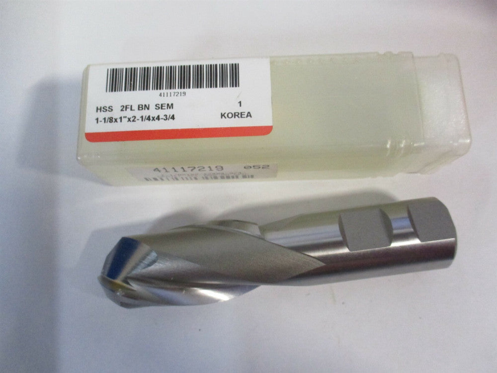 IE211010801) 1-1/8" x 2-1/4" x 1" x 4-3/4" OAL HSS 2 Flute Ball End Mill 