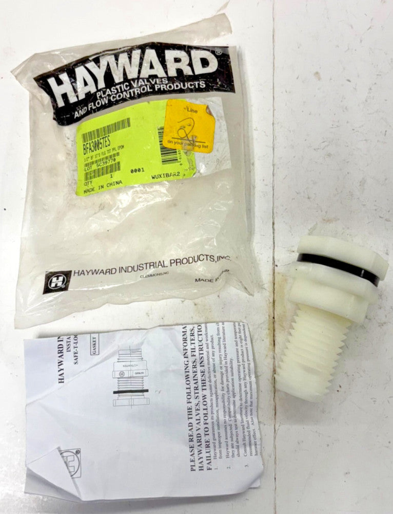 HAYWARD BULKHEAD FITTING BFA SERIES PP STANDARD BASE BFA3005TES SIZE 1/2"