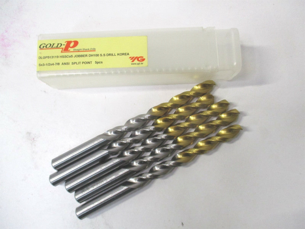 YG-1 (DLGP513119) 3-1/2" x 4-7/8" OAL HSS Jobber Drill Bit - Pack of 5
