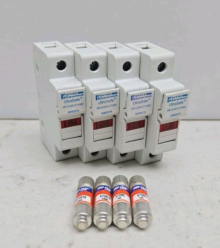 4 Pack Ferraz Shawmut USCC1I Class CC Fuse Holder 1 Pole 30A With Fuses See Pics
