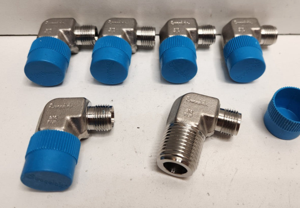LOT OF 6 NEW NO BOX! SWAGELOK 3/4" TUBE OD X 1/2 NPT ELBOW CONNECTORS SS-600-2-8