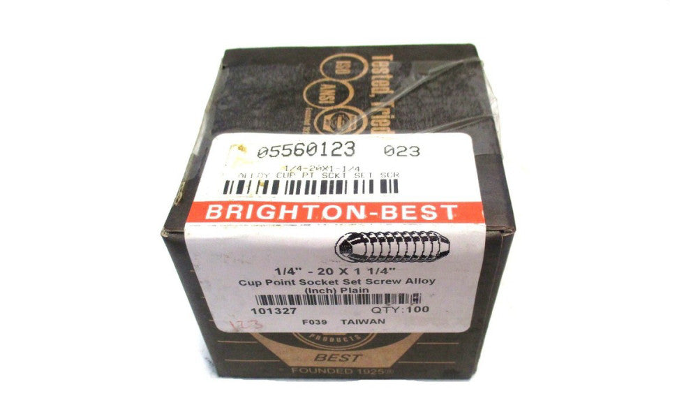 Brighton (101327) 1/4-20 UNC 1-1/4 OAL 1/8 Hex Cup Point Set Screw - Lot of 100