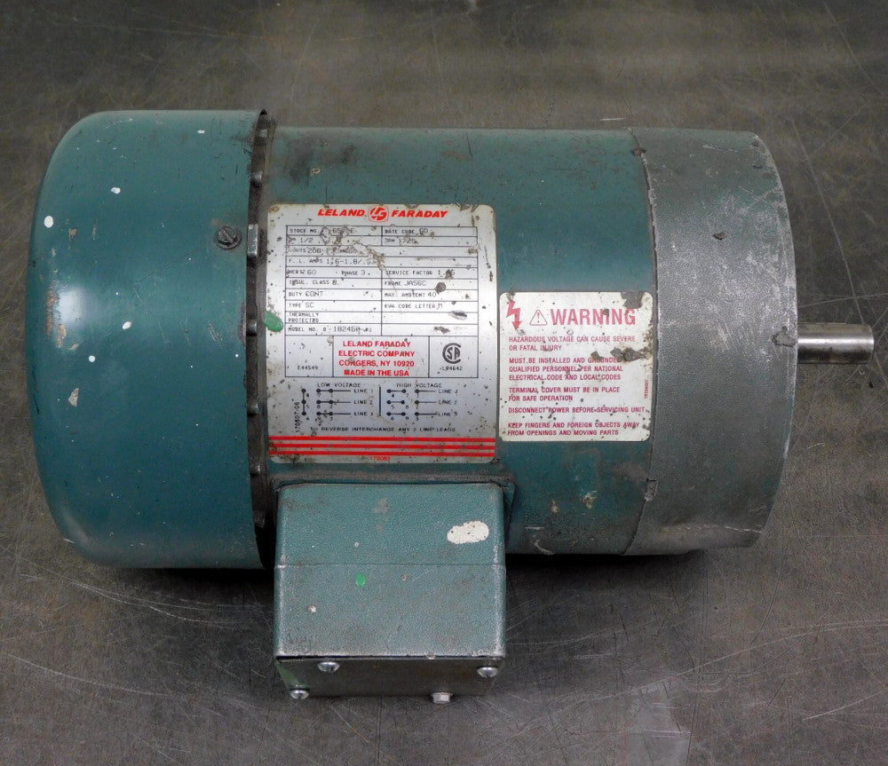 Leland Faraday M-6510E 3-Phase Motor 1/2HP 1725RPM JA56C Frame 60Hz