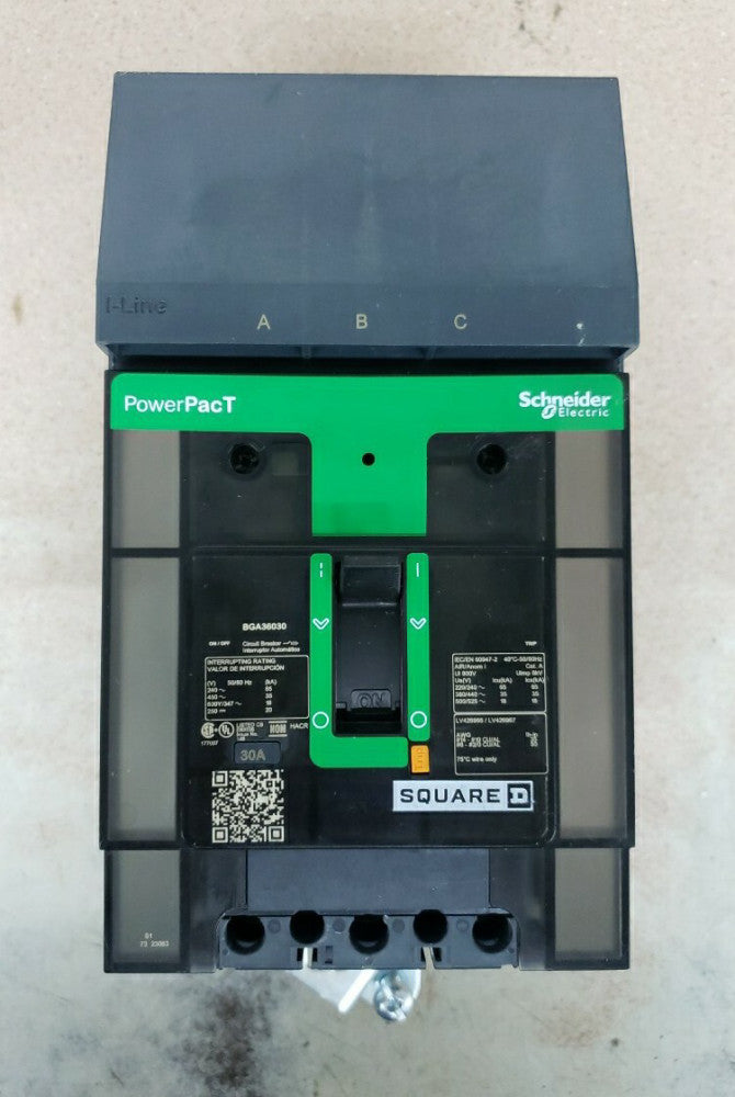 1-SQUARE D BGA36030 3 POLE 600V 30 AMP 35KA POWERPACT CIRCUIT BREAKER NTO