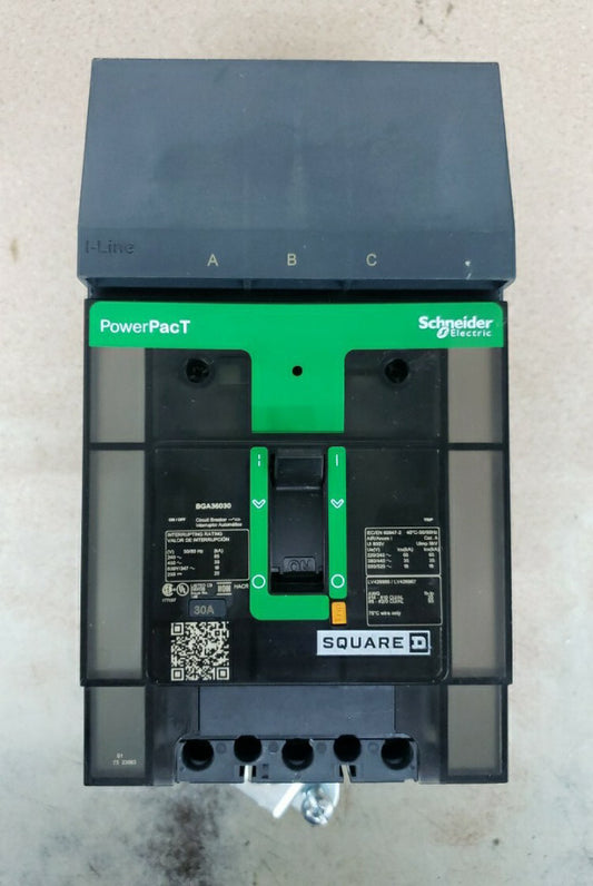 1-SQUARE D BGA36030 3 POLE 600V 30 AMP 35KA POWERPACT CIRCUIT BREAKER NTO