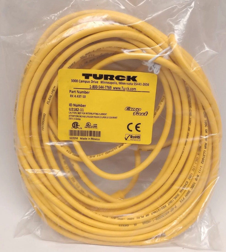 Turck U2182-11 Euro Fast Cordset 10M Length 4Wire RK 4.43T-10