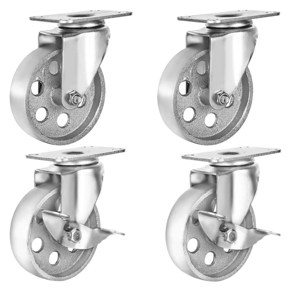 4 All Steel Swivel Plate Caster Wheels w Brake Lock Heavy Duty High-gauge Ste...