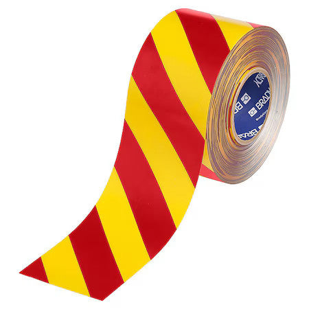 Brady 177051 Floor Marking Tape,Red/Ylw,4"W,100Ft