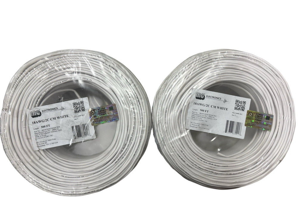 2 x 500' Each= 1000' Total MG Electronics 18AWG/2C CM Wire White MGW182SCM500CWH