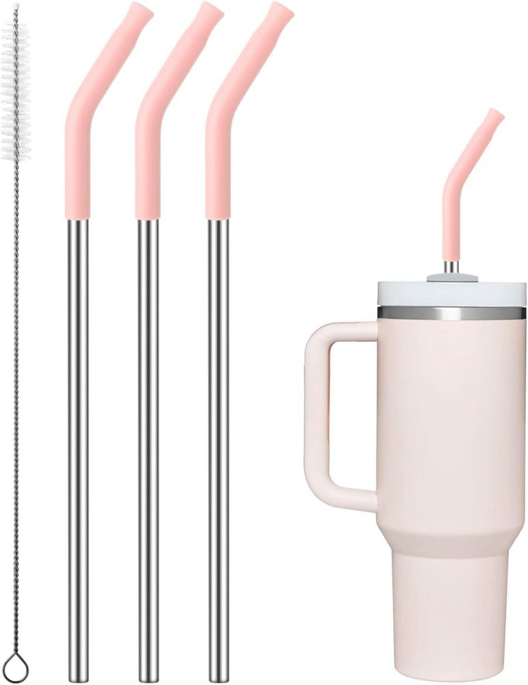 Reusable Metal Straws with Silicone Tip for 40 Straight Straw, Light Pink 