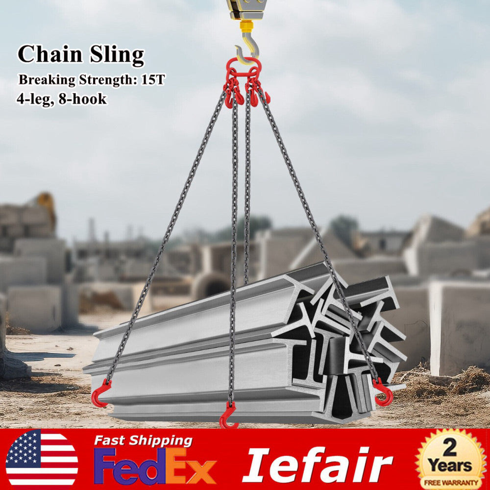 5/16" 10ft Chain Sling W/8 Hooks Lifting Chains Adjustable Length 5t/11023.11lbs