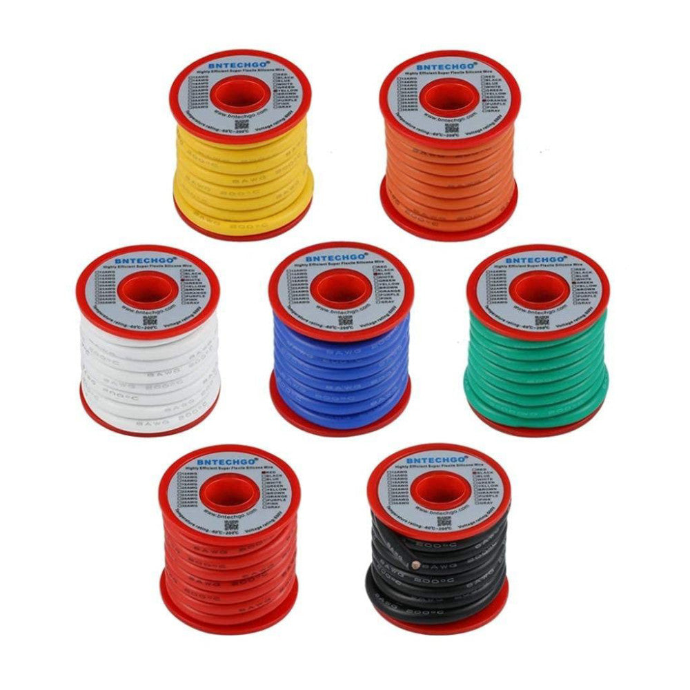 8 Gauge Silicone Wire Kit 7 Color Each 10 ft Flexible 8 AWG Stranded Tinned C...