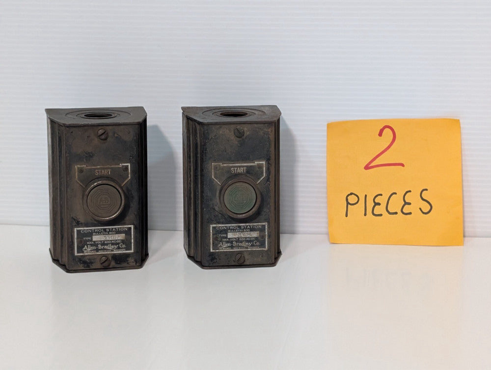(2) ALLEN BRADLEY AB 800H-1HB Heavy Duty Start Button Box Control Station