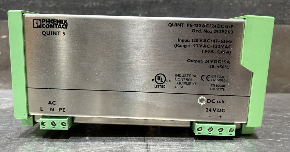 PHOENIX CONTACT QUINT-PS-120AC/24DC/5/F 2939263 120VAC 5A NOS Surplus