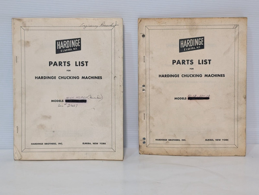 Pair of Hardinge Parts List Catalogs for HC-CF, HCT-CF Chucking Machines