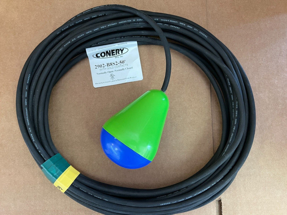 CONERY, 2902-B8S2 FLOAT SWITCH W/GOLD CONTACTS, 50' CABLE, MAKE OFFER!