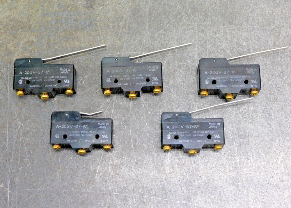 Omron A-20GV B7-K Hinge Lever Snap Switch 125 / 250 / 480V 20A Lot of Five (5)