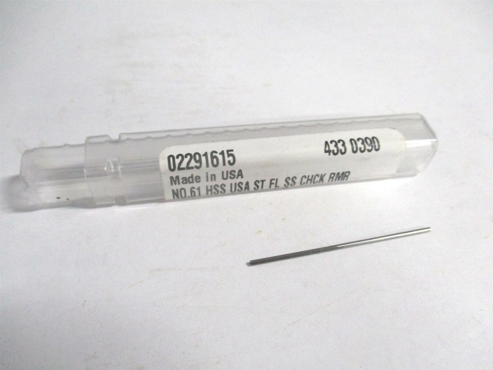 (433-0.0390) #61 1/2" x 1-1/2" OAL HSS 3-Flute Straight Chucking Reamer