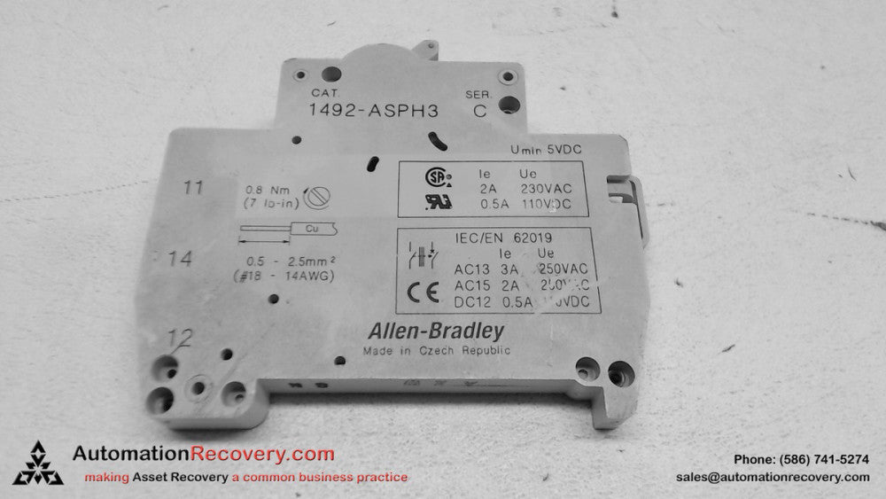 ALLEN BRADLEY 1492-ASPH3 SER C, PK 0F 11, AUXILIARY SWITCH MODULE #342485