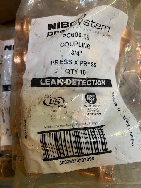 (10 PACK) Nibco Pressystem CP600-DS, coupling 3/4" Press x Press