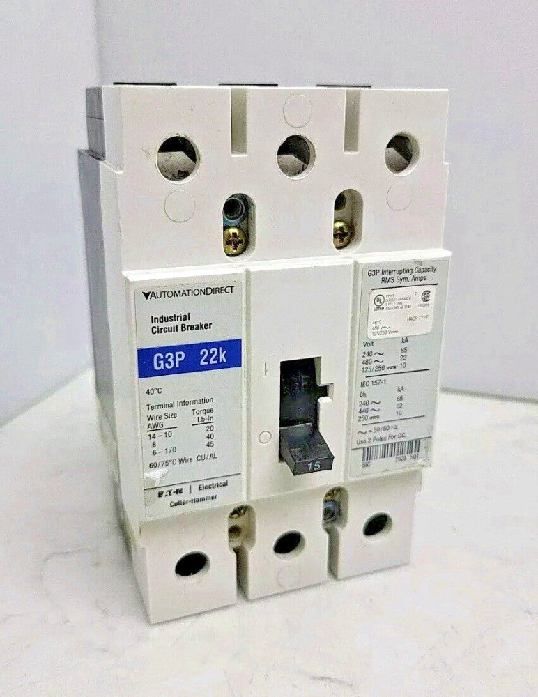 Automation Direct G3P-015 15A Amp Industrial Circuit Breaker Eaton G3P 22K