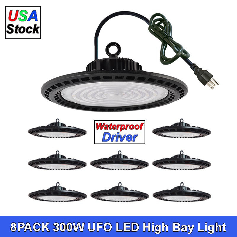 8Pack Led High Bay Light 300W 30000Lm 6500K Commercial Led Shop Lighting Fixture