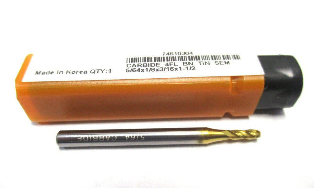 NEW (74610304) 5/64" x 1/8" x 3/16" x 1-1/2" 4-Flute SE RH Carbide Ball End Mill