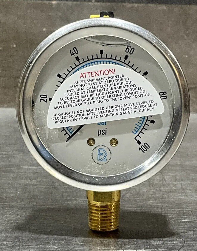 Ritter Engineering Pressure Gauge  0-100psi  1/4” NPT  NOS Surplus