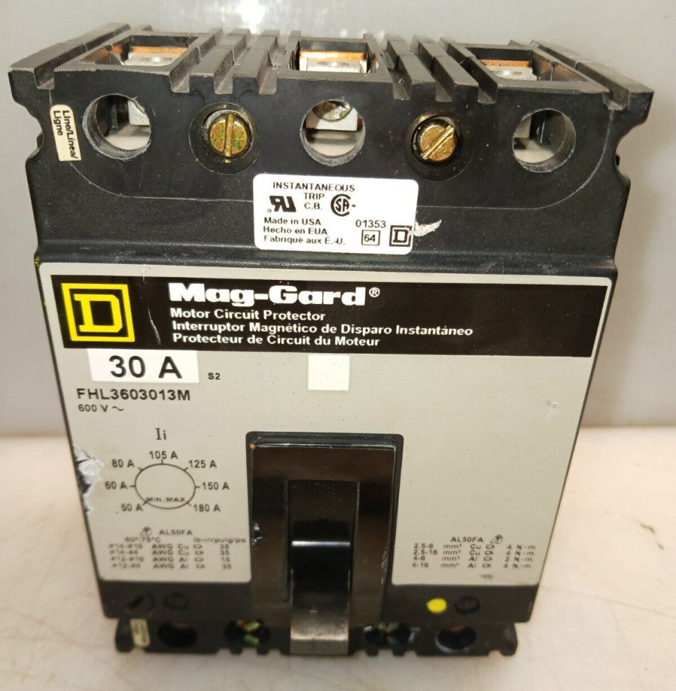 SQUARE D FHL3603013M MOTOR CIRCUIT PROTECTOR 30 AMP 3 POLE 600 VAC