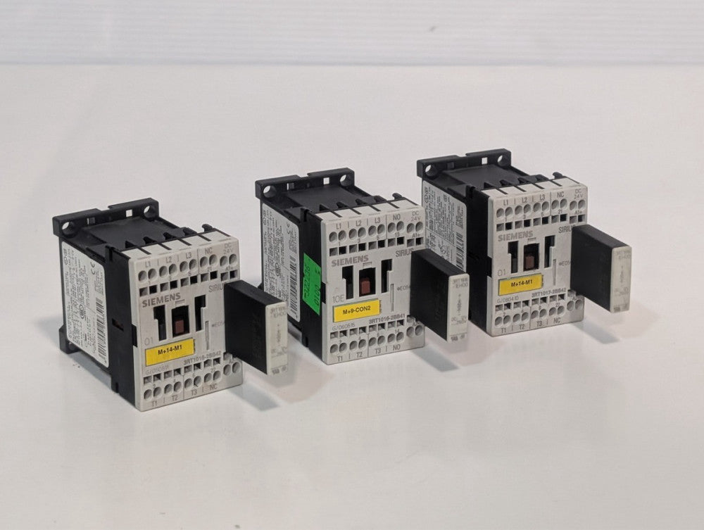 Lot of 3 Siemens 3RT1016-2BB42, -2BB41, more contactors, 3‑pole 9A, 24V DC coil
