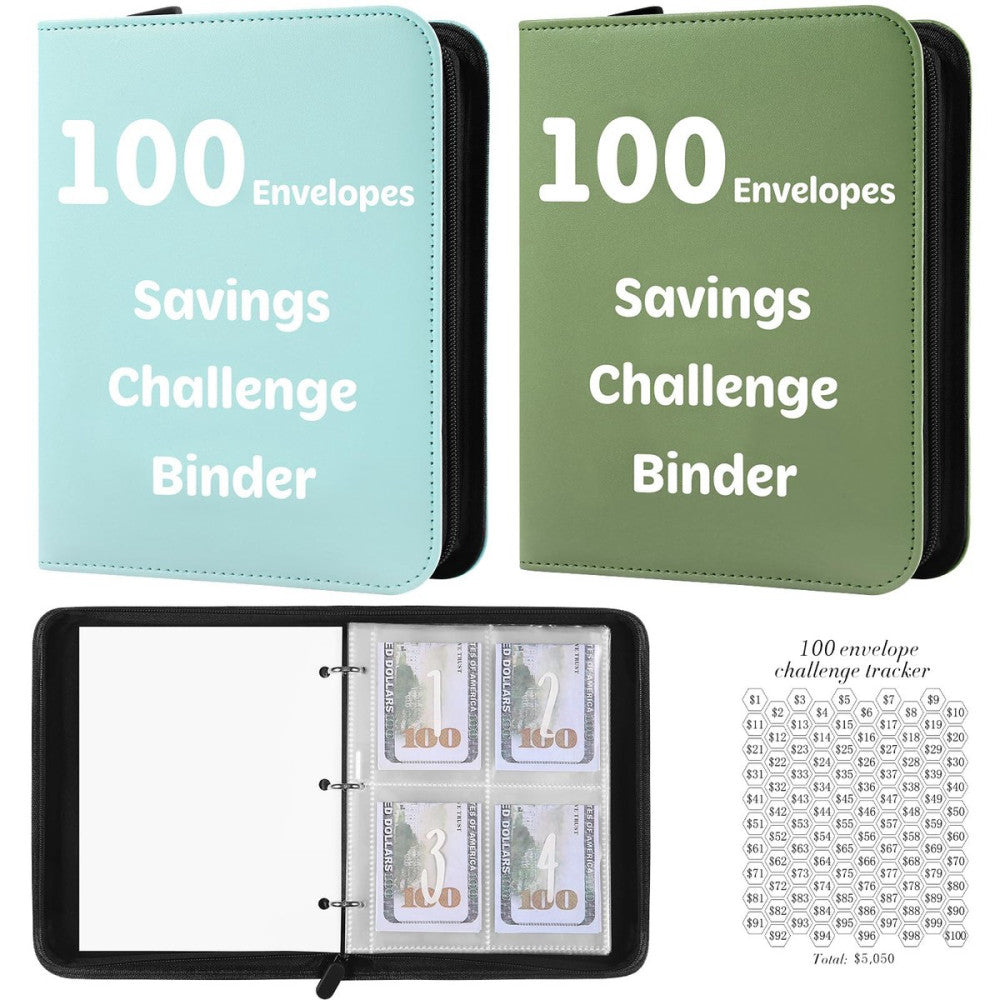 100 Envelopes Money Saving Challenge Binder with Laminated Tracker, Money Sav...