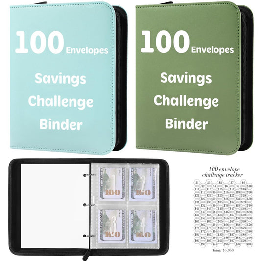 100 Envelopes Money Saving Challenge Binder with Laminated Tracker, Money Sav...