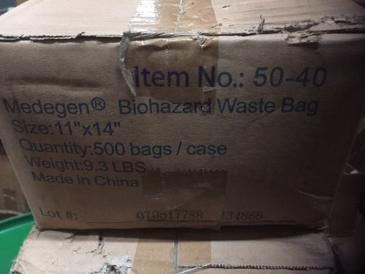 (Box of 500) Medegen 50-40 Ultra-Tuff Infectious Waste Bags Size 11" x 14" (NEW)