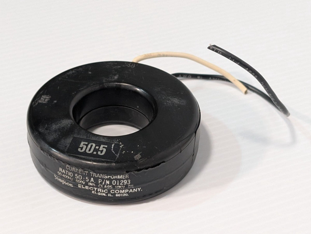Simpson Electric 01293 Current Transformer 50:5 Ratio, 50-400Hz 600VAC